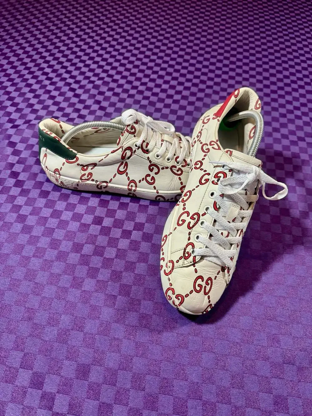 Gucci Ace GucciGhost GG Print Leather Low-Top Sneakers White/Red/Green
